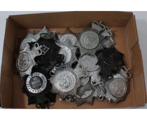 Nineteen 1950s onwards Queens Crown Police helmet plates - various