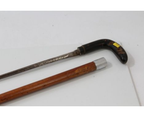 Edwardian swordstick with horn handle, trefoil blade in malacca stick sheath, the blade 50.5cm