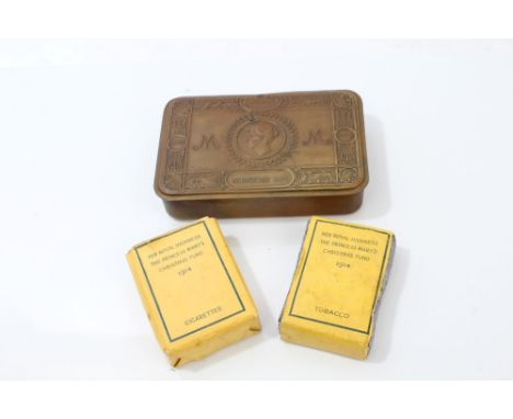 First World War Princess Mary gift tin with original cigarette and tobacco packets