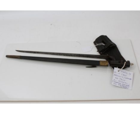 Victorian Enfield socket bayonet with scabbard and frog, regimentally marked for the 74th Foot
