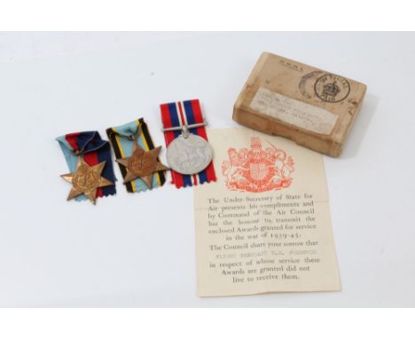 Second World War medal group - comprising 1939 - 1945 Star, Air Crew Europe Star and War medal, in named box of issue to Mrs 