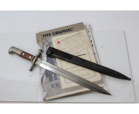 Swiss Schmidt-Rubin 1918 pattern bayonet with scabbard and lot of ephemera