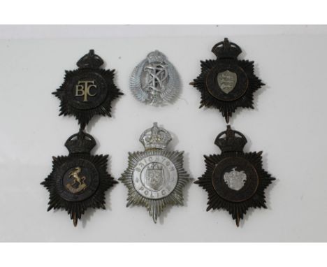 1930s - 1950s Kings Crown Police helmet plates - Isle of Ely, Brighton, British Transport Commission, Kent, Yarmouth and New 
