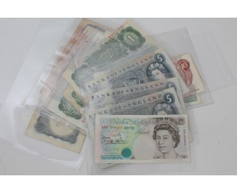 Banknotes - G.B. - to include blue £5 notes L. K. O'Brien (x 3), J. Hollom (x 2), J. Fforde (x 1), G. Gill (x 1), green £1 no