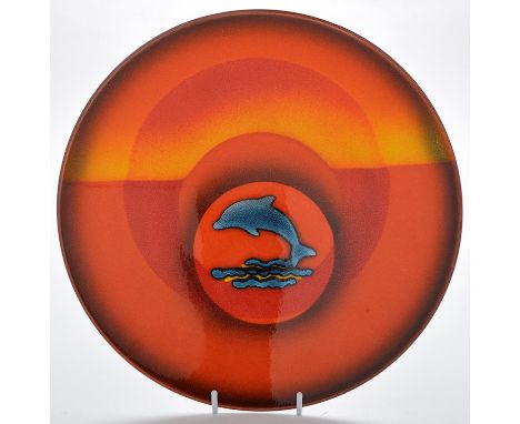 Poole Pottery: a limited edition Dolphin plate, designed by Alan Clarke; signed, inscribed and dated 28.10.00, printed factor
