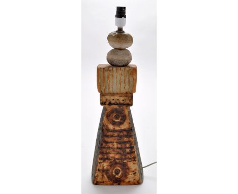 Bernard Rooke: a stoneware lamp, with impressed and incised decoration, stamped Rooke to body, 47cms (18 1/2in.) high.