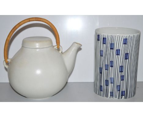 Arabia, Finland: a Studio pottery teapot and cover, 6 1/4in. (16cms); and an Arabia pottery vase, 6 3/4in. (17cms).
