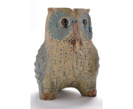 Lladro: a vase modelled as an owl, with textured decoration and matt glaze, factory mark to base, third mark 1971-1974, 26cms