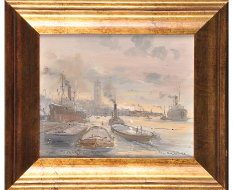 Peter Knox
"TYNE: THE SHIELDS' LOW LIGHT"
signed, inscribed and dated '92
oil on board
21 x 26cms; 8 1/4 x 10 1/4in.
