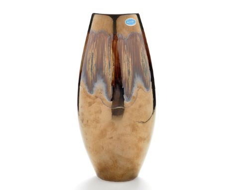 Poole Pottery: "Precious Large Manhattan", with trailing glaze decoration, factory mark to base and initialed S, 37.5cms (14 
