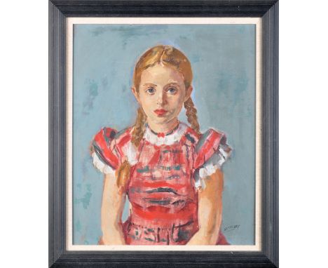 Philip Naviasky
"LINDA" - PORTRAIT OF A YOUNG GIRL IN A RED DRESS
signed; inscribed and dated Dec. 1930
oil on board
59.5 x 4