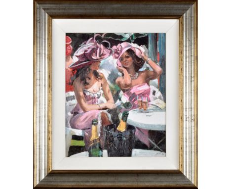 After Sherree Valentine Daines
"CHAMPAGNE AT THE RACES"
signed with initials, limited edition print numbered 8/195
oleograph

