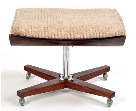 G-Plan: a stained elm ottoman/footstool, model 6251 (Most Comfortable Stool), the seat cushion upholstered in buff dralon, da