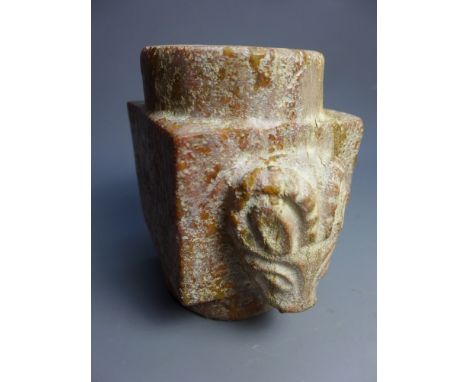 A Chinese jade Hong-Shan zong with ram's head features. H-11cm 
