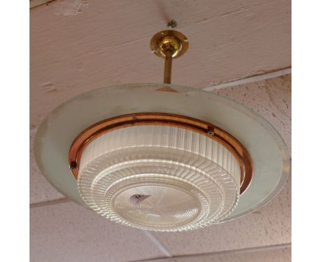 An early 20th Century French ceiling light with cut glass shade and copper fittings.