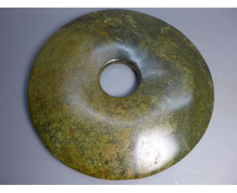 A chinese Hong -Shan green jade tsi disc. Diameter-30cm 