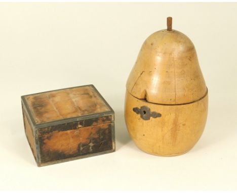 GEORGIAN CADDY ETC. A Georgian fruit wood tea caddy, with steel escutcheon. Remains of original foil lining, but stalk replac