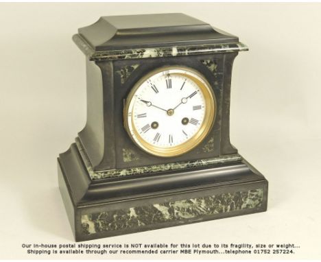 MANTLE CLOCK. A Victorian slate cased mantel clock. Height 23cm.