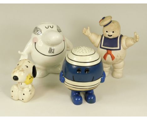 CARLTON WARE ETC.A Carlton Ware ceramic money box, a novelty radio in the form of Mr Bump, a Snoopy atomiser with original sc