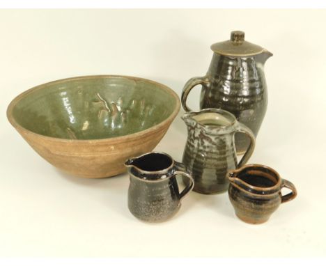 LEACH STANDARD WARE.Five pieces of Leach Pottery Standard Ware including a large bowl, diameter 31cm. Some glaze faults & min