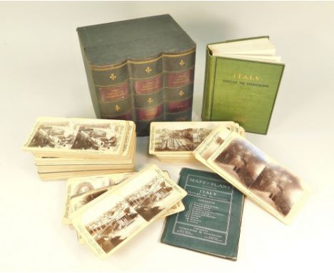 STEREO VIEWS.A set of 100 Underwood stereo views of Italy, Volumes 1,2 & 3, contained in a faux book box, including the Guide