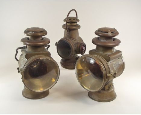 AUTOMOBILE LAMPS. A pair of Bedford patent, No. 2 side lights by Alfred Russell &amp; Co., Walsall. Height with handle down 3