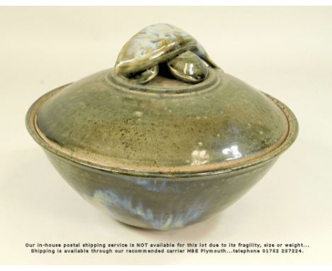 LUCIE BRANSON? A lidded tureen with fish &amp; seashell finial. Indistinct signature (Branson/Branran?). Diameter 26.5cm. Hei