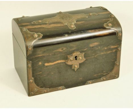 VICTORIAN CADDY. A Victorian brass mounted coromandel, twin compartment tea caddy. Width 23cm.