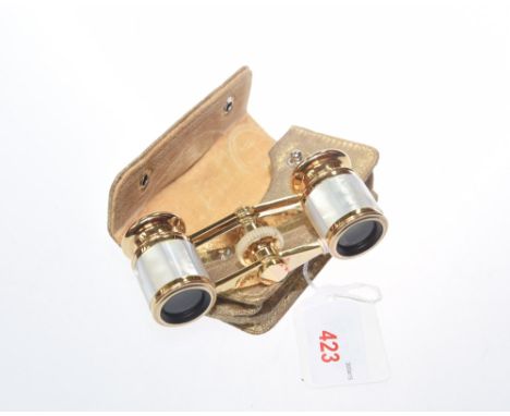 A pair of mother of pearl and brass opera glasses (cased)