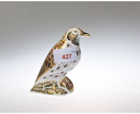 A Royal Crown Derby paperweight Song Thrush, with gold button