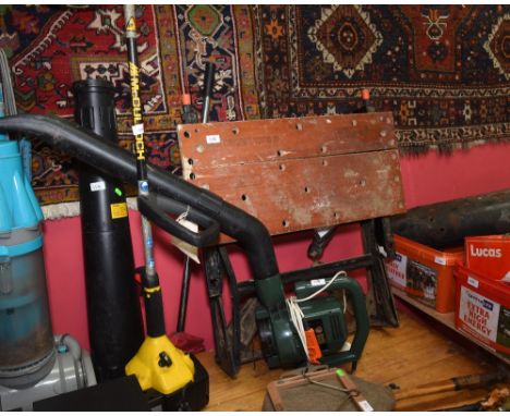 A group of tools, inc. strimmer and garden blower