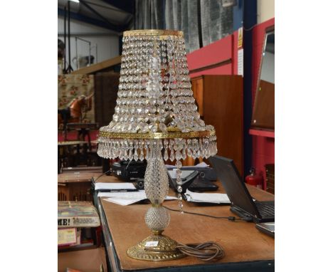 A cut glass and lustre drop table lamp