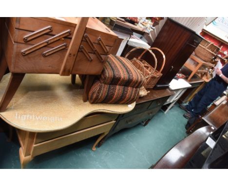 A group of furniture comprising dressing table, painted dressing table, modern CD rack, a bookcase base