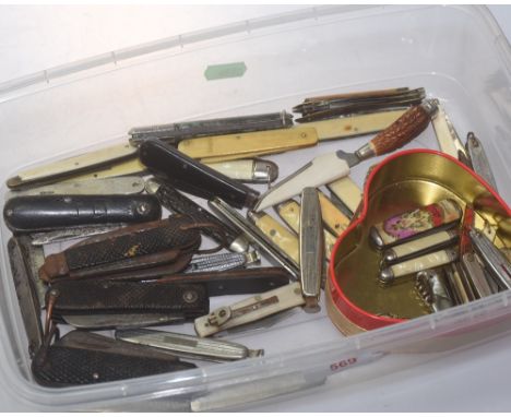 A group of assorted penknives inc. horn, mother of pearl, jack knives etc
