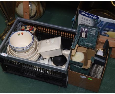 Two boxes inc. TG Green pottery kitchen wares, ceramic jelly mould etc