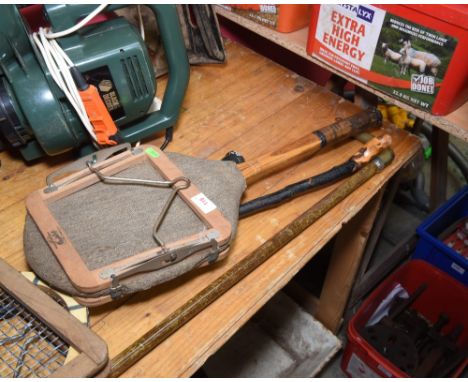 Two vintage tennis rackets; tog. with two canes