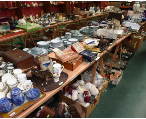 Nine trays inc. drawing equipment, a pair of Satsuma vases, Beswick bird models, Edwardian inlaid mahogany mantle clock, glas