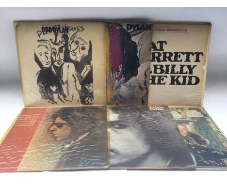 Six Bob Dylan LPs comprising 'Blood On The Tracks', 'Planet Waves', 'Desire' and others.