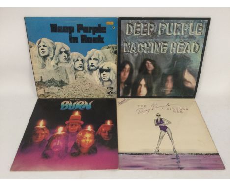 Four Deep Purple LPs including first UK pressings of 'Machine Head' (with poster) and 'Deep Purple In Rock'.