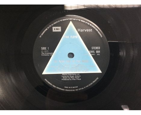 A first UK pressing of 'Dark Side Of The Moon' by Pink Floyd with light blue solid triangle to labels, SHVL 804, matrix numbe