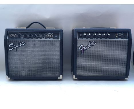 A Fender Frontman 15G amplifier with a Squire champion 15 model (2).