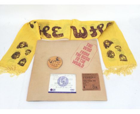 A Who 'From The Bush To The World' tour program and ticket, scarf, badge and ticket for their Christmas show on 21st December