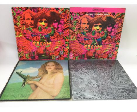 Two early pressings of the 'Disraeli Gears' LP by Cream comprising UK and US releases, 'Wheels Of Fire' and the self titled '