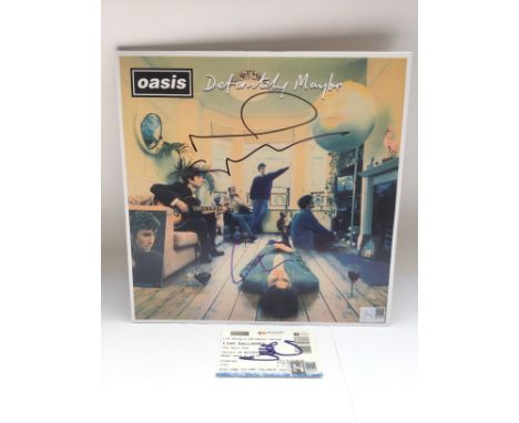 A signed 180g pressing of 'Definitely Maybe' by Oasis, signed by Liam and Noel, plus a signed Liam Gallagher gig ticket, both