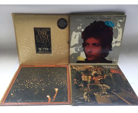 A Bob Dylan 5LP 'Biograph' box set plus three Bon Dylan and The Band LPs including 'The Historic Basement Tapes', 'The Last W