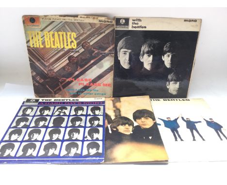 The first five UK released LPs by The Beatles from 'Please Please Me' through to 'Help!'. Condition varies.