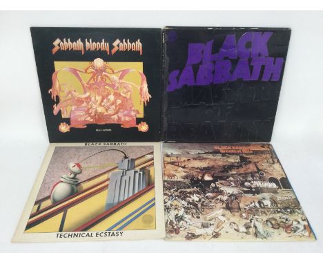Four Black Sabbath LPs including a first UK pressing of 'Master Of Reality', 'Technical Ecstasy', 'Sabbath Bloody Sabbath' an