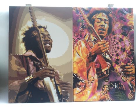 Two Jimi Hendrix canvas prints, both approx 41cm x 61cm.