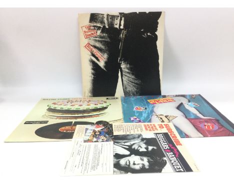 Three Rolling Stones LPs including a first UK stereo pressing of 'Let It Bleed', no poster, 'Sticky Fingers' with zipper fly 
