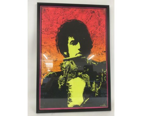 A framed and glazed original 1968 back light poster of Bob Dylan by Joe Roberts. Approx 56cm x 82cm including frame.